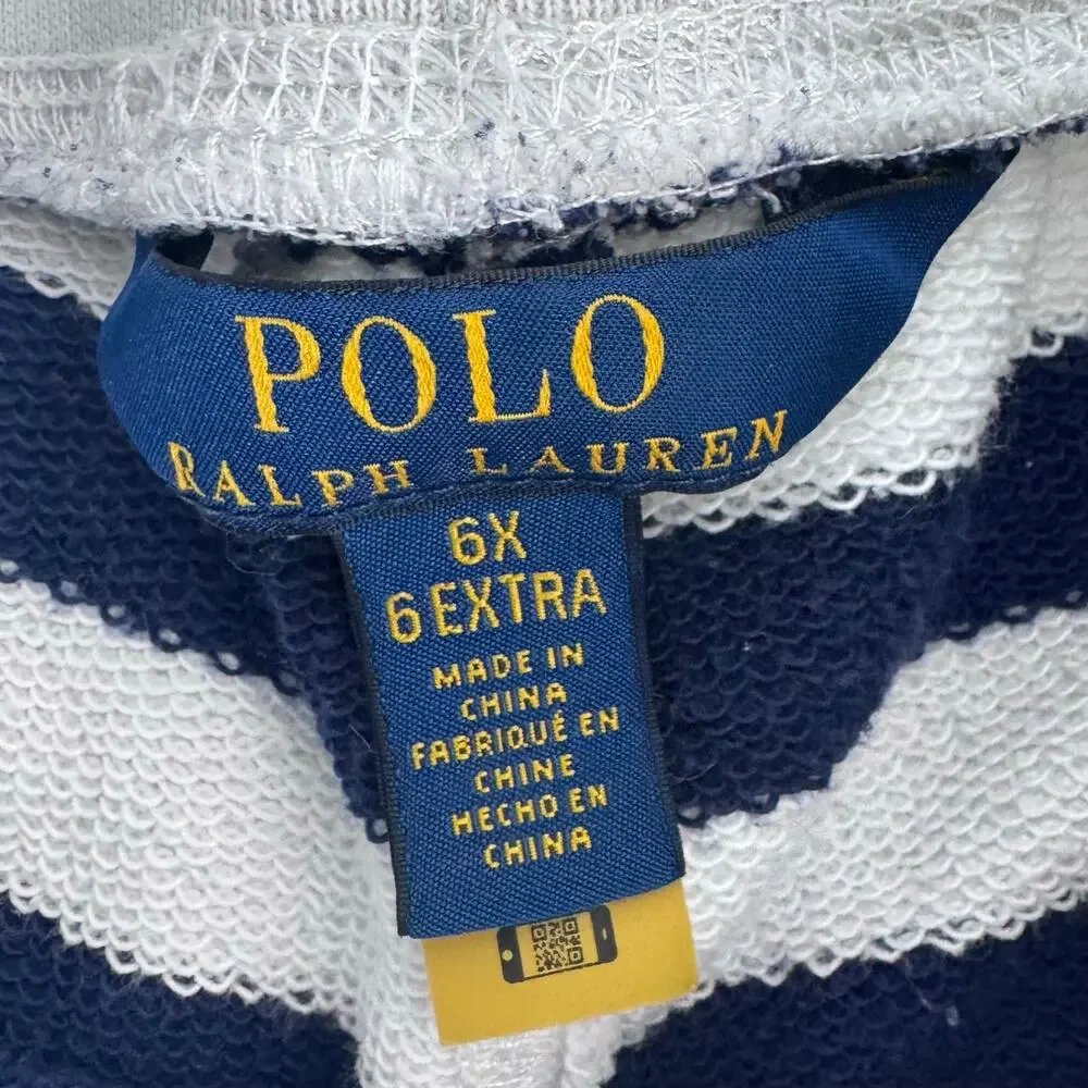 Set of 2 POLO Ralph Lauren Fleece Girls Wide Leg Sweatpants 6/6x Navy/Stripes
